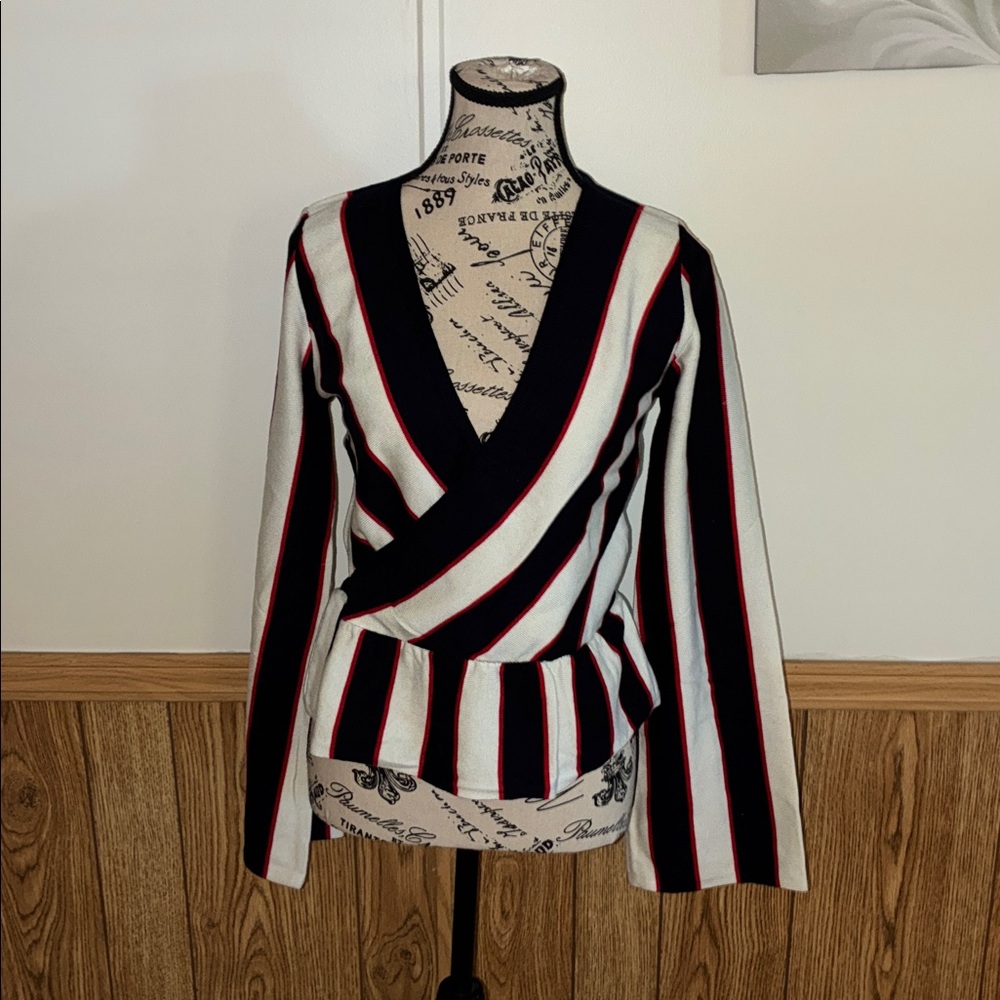 Fate V-Neck Sweater Vest with Red, White & Black Stripes Sz M nwt